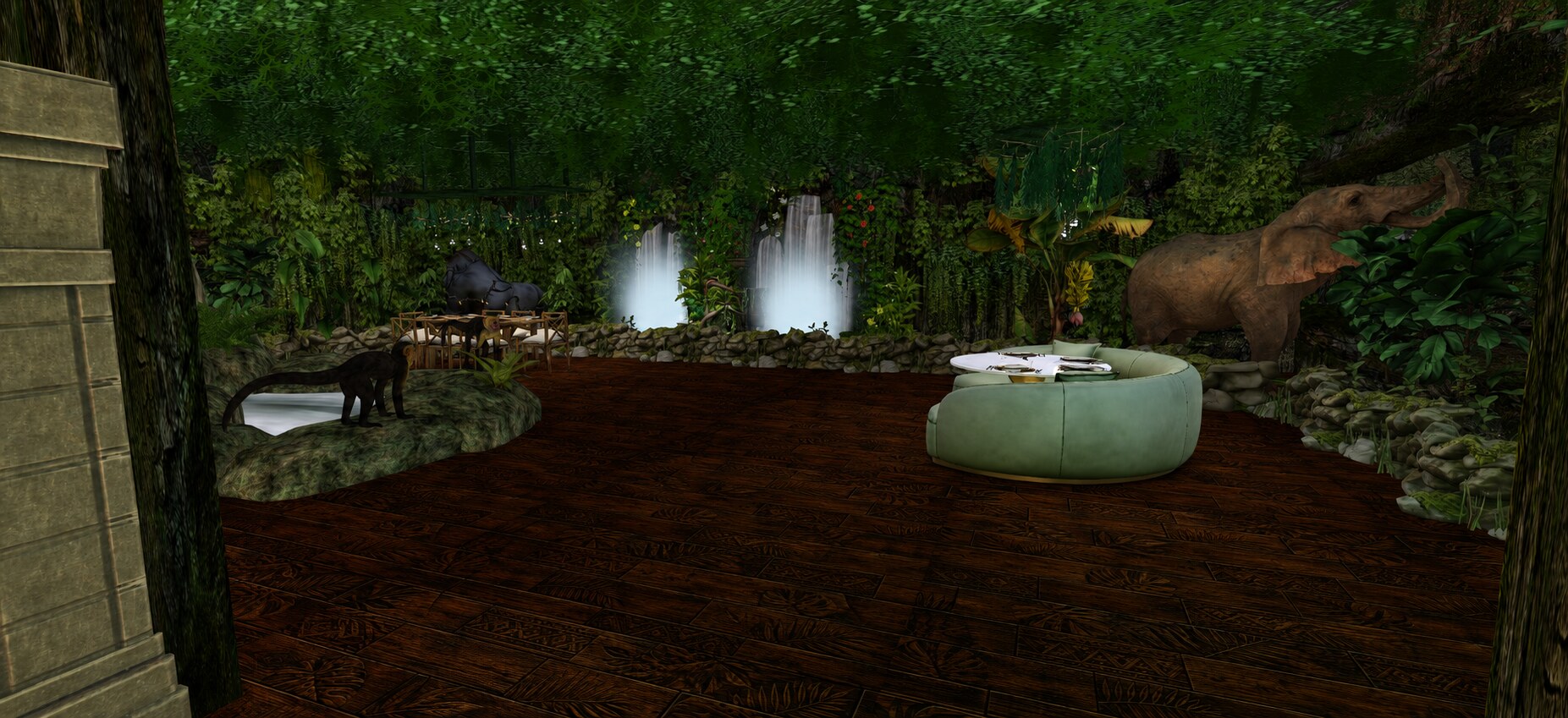 Waterfalls, wildlife, and rainforest dining inside Jungle Rain Café